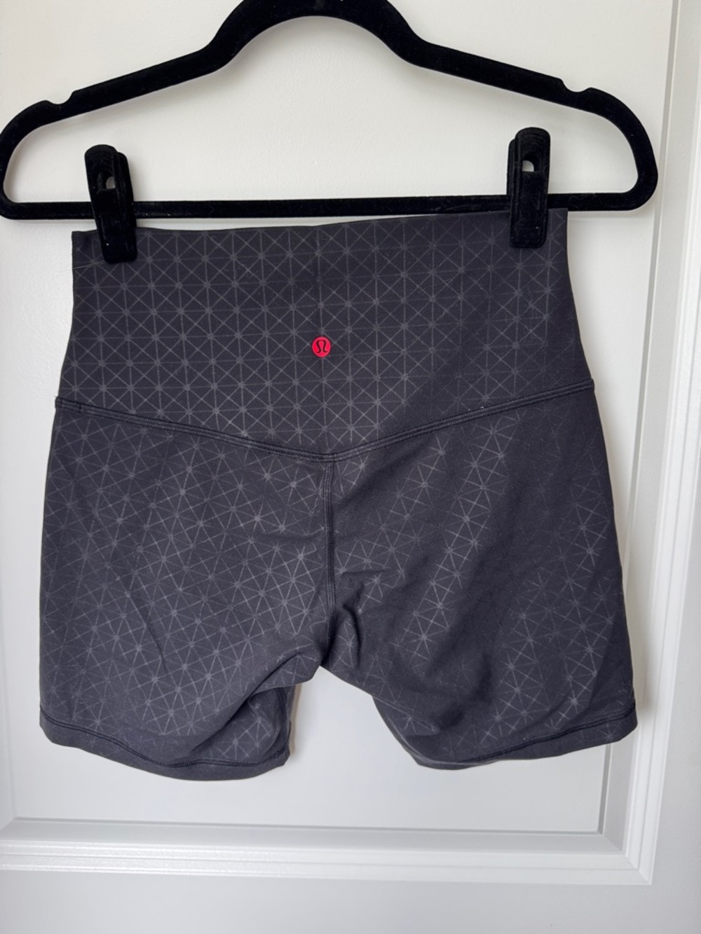 lululemon athletica Dark Gray Bike Shorts with Pink Logo